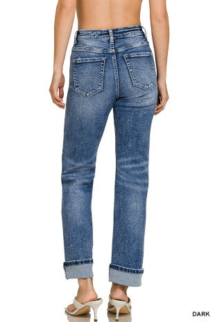 Cuffed Straight Denim Pants