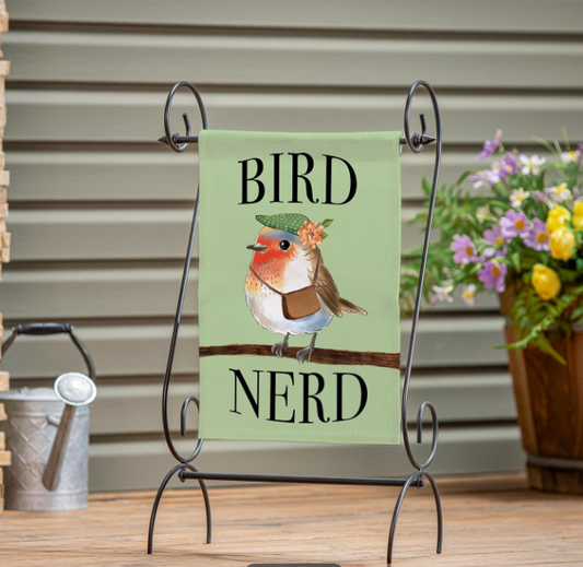 Cute Bird Nerd Burlap Garden Flag