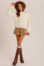 Chamille Cutout Tie Detail Neck Sweater Pullover