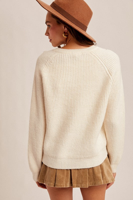 Chamille Cutout Tie Detail Neck Sweater Pullover