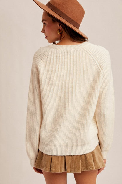 Chamille Cutout Tie Detail Neck Sweater Pullover