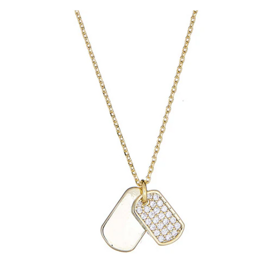 Cz & Plain Dog Tag Necklace - CZPB9Y