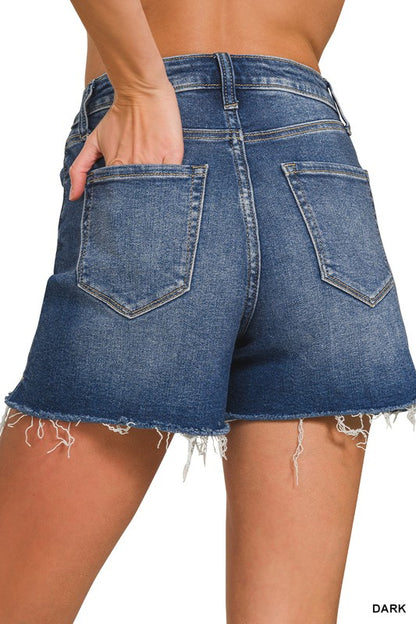 ZENANA DISTRESSED HEM DENIM SHORTS