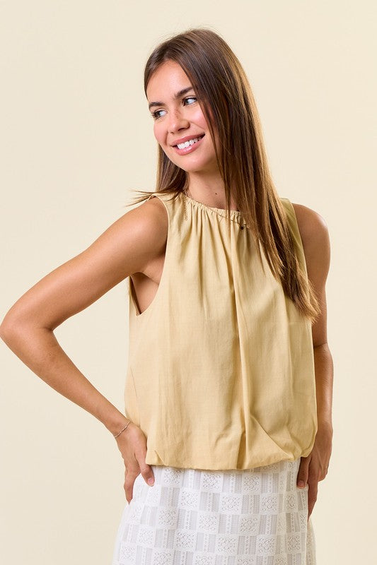 Cotton Bubble Crop Top W Back Neck Keyhole Closure