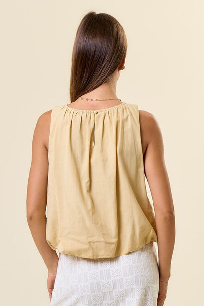 Cotton Bubble Crop Top W Back Neck Keyhole Closure