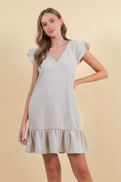French Terry Double Ruffle Cap Sleeve Mini Dress