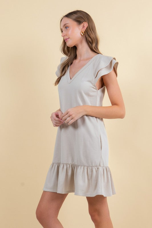 French Terry Double Ruffle Cap Sleeve Mini Dress