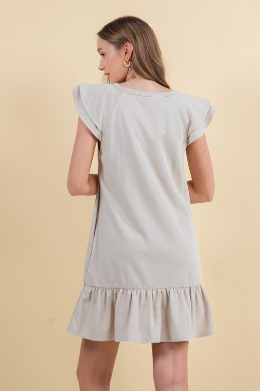 French Terry Double Ruffle Cap Sleeve Mini Dress