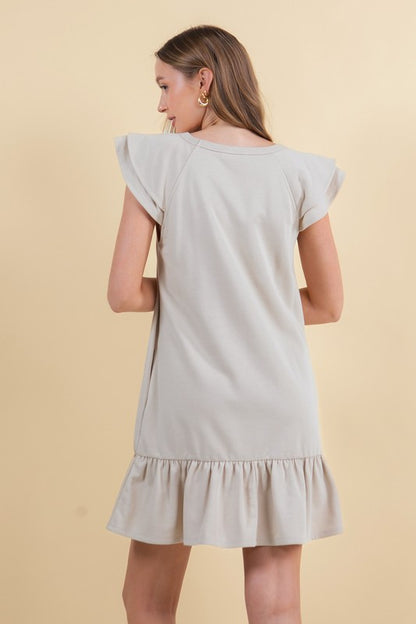 French Terry Double Ruffle Cap Sleeve Mini Dress