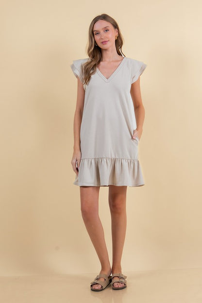French Terry Double Ruffle Cap Sleeve Mini Dress
