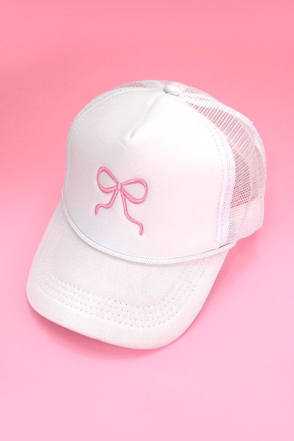 Embroidery Ribbon Bow Trucker Hat Cap