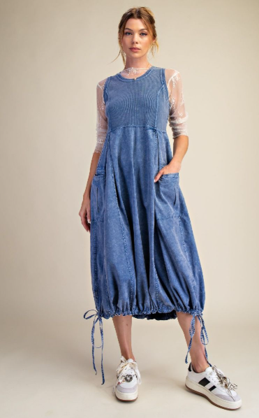 MAYA MINERAL WASHED RIB KNIT & COTTON WOVEN MIX CARGO MAXI DRESS