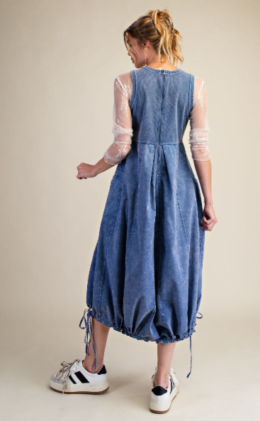 MAYA MINERAL WASHED RIB KNIT & COTTON WOVEN MIX CARGO MAXI DRESS