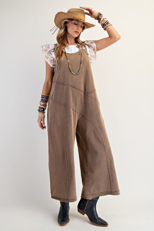 Easel Mineral Washed Cotton Span Jumpsuit