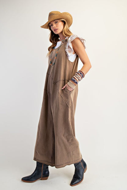 Easel Mineral Washed Cotton Span Jumpsuit