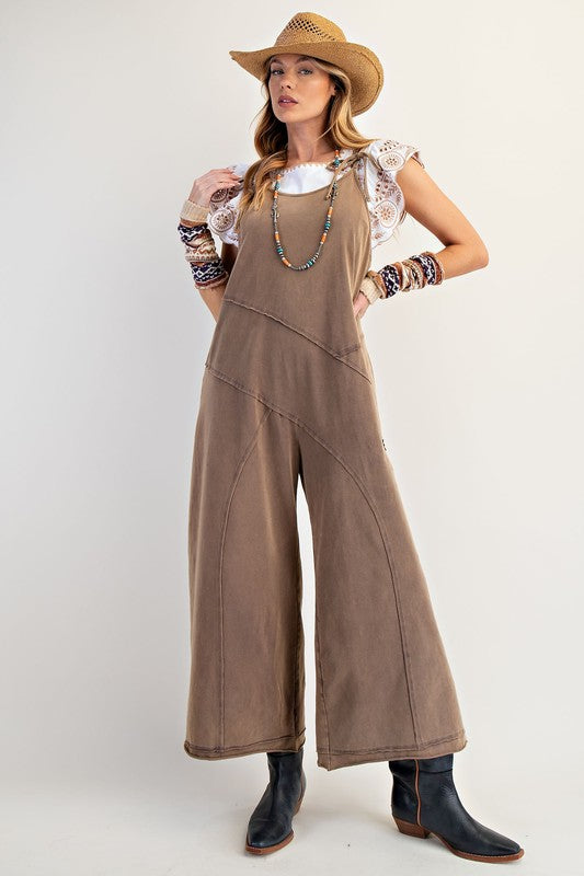 Easel Mineral Washed Cotton Span Jumpsuit