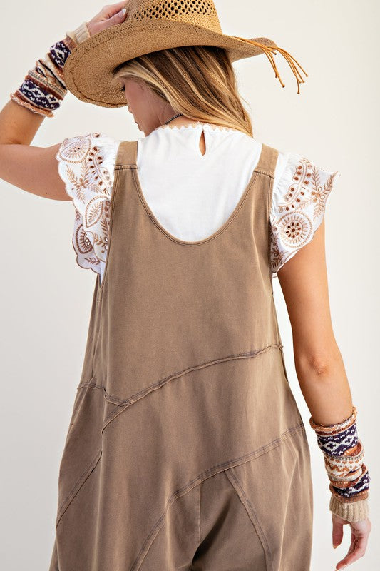 Easel Mineral Washed Cotton Span Jumpsuit