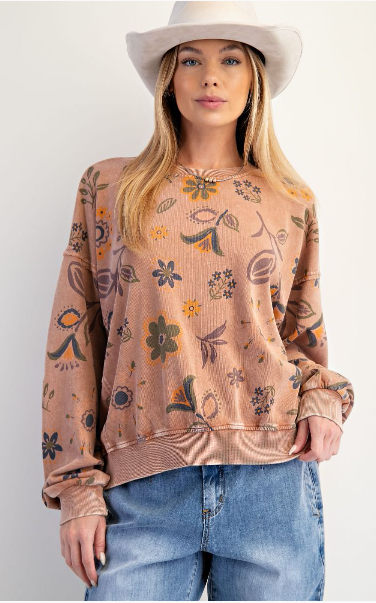 Easel Floral Print Wash Sweatshirt