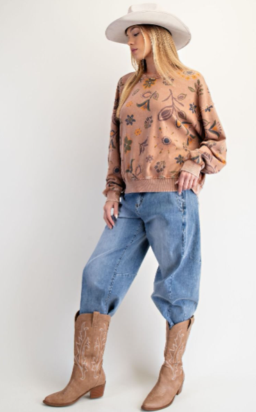Easel Floral Print Wash Sweatshirt