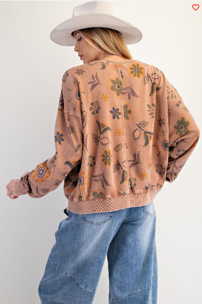 Easel Floral Print Wash Sweatshirt