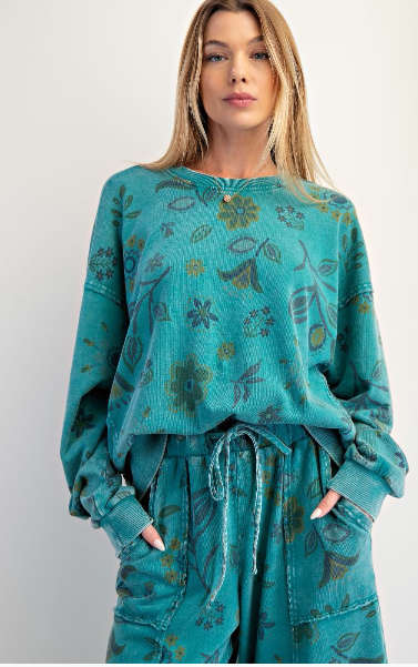 Easel Floral Print Wash Sweatshirt