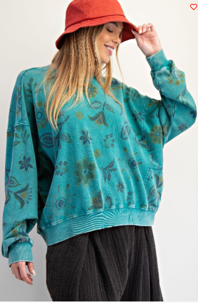 Easel Floral Print Wash Sweatshirt
