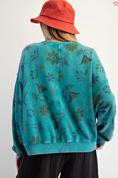 Easel Floral Print Wash Sweatshirt