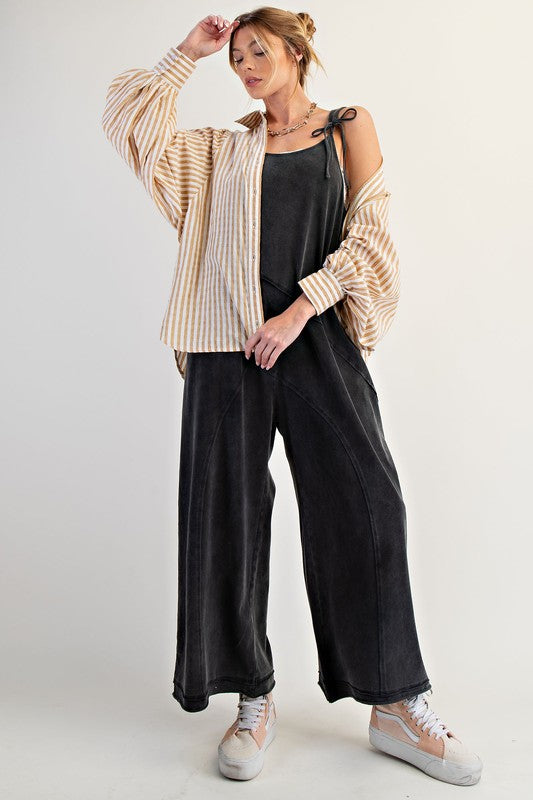 Easel Mineral Washed Cotton Span Jumpsuit
