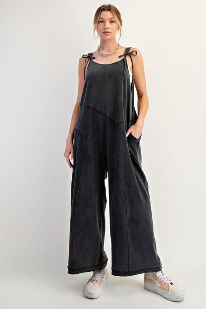 Easel Mineral Washed Cotton Span Jumpsuit