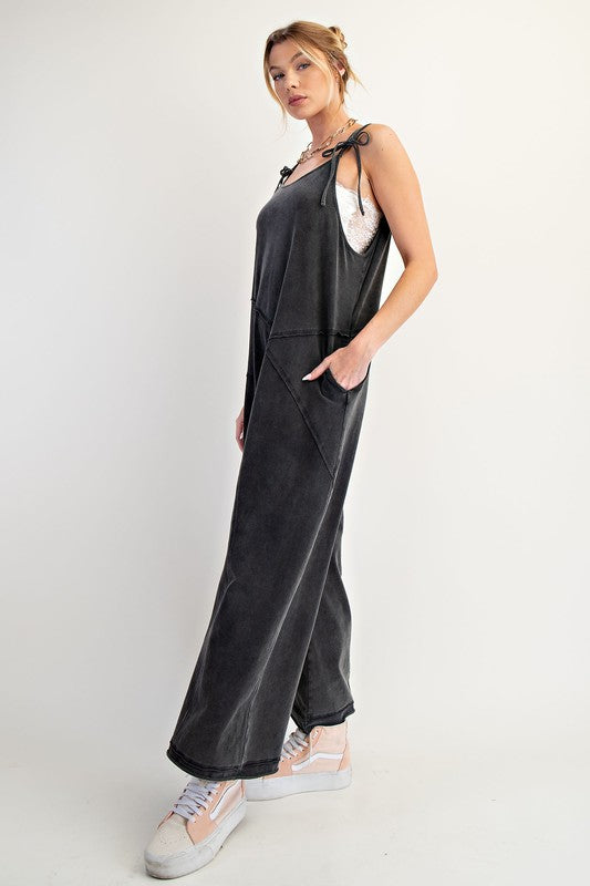 Easel Mineral Washed Cotton Span Jumpsuit