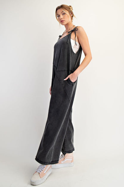 Easel Mineral Washed Cotton Span Jumpsuit