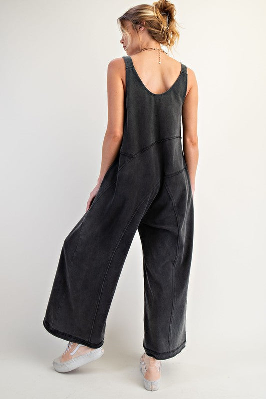 Easel Mineral Washed Cotton Span Jumpsuit