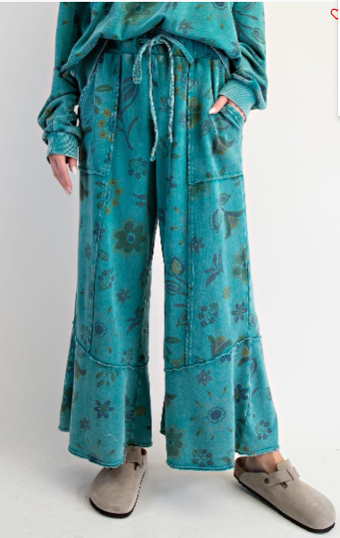 Easel Floral Print Washed Pants