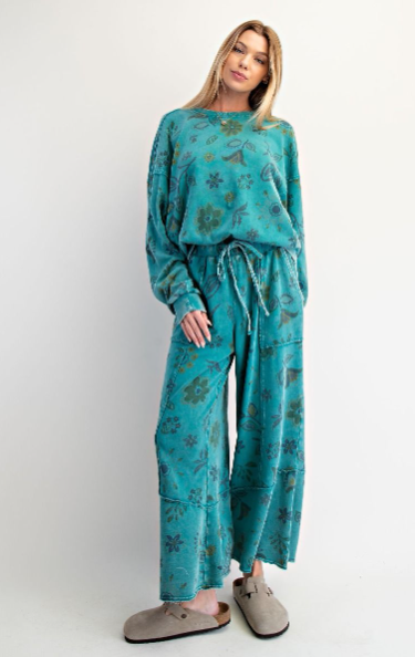 Easel Floral Print Washed Pants