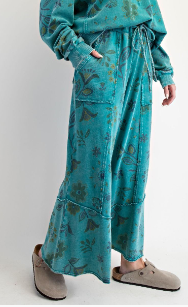 Easel Floral Print Washed Pants