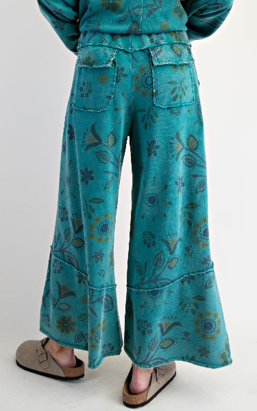 Easel Floral Print Washed Pants