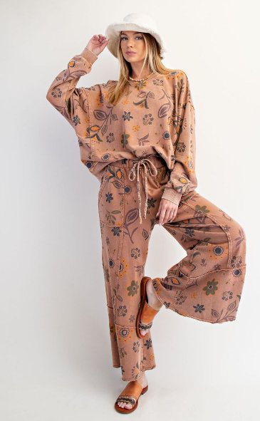 Easel Floral Print Wash Sweatshirt