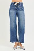 Elastic Band High Rise Cropped Wide Jeans