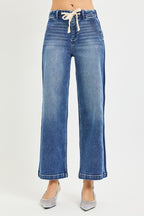 Elastic Band High Rise Cropped Wide Jeans