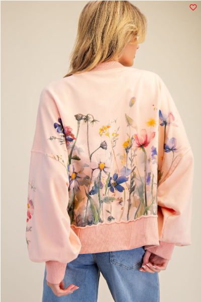 Easel Floral Printed Terry Wash Sweatshirt
