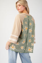 GEORGIA FLOWER PRINTED MINERAL WASHED TOP