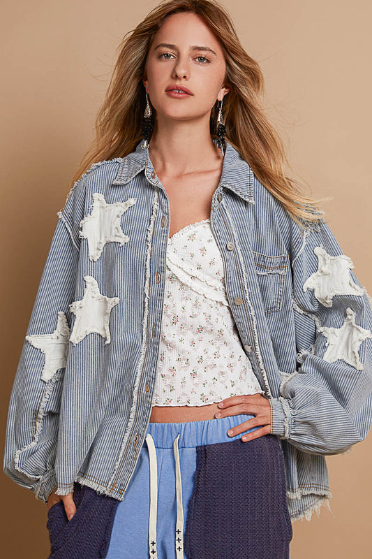 Pol Stripe Denim Star Patch Coat