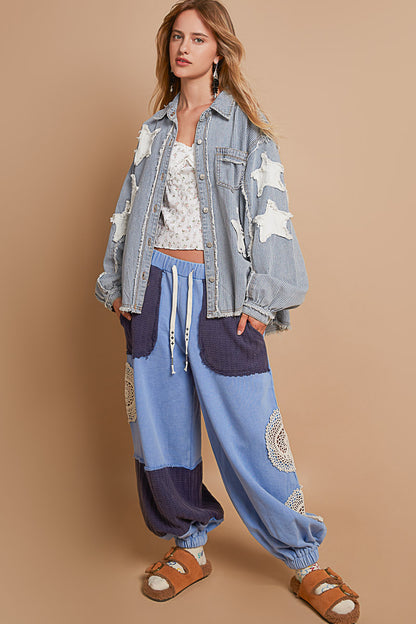 Pol Stripe Denim Star Patch Coat
