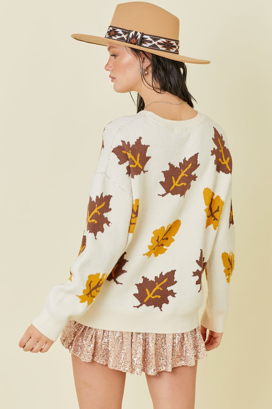 Fall Leaves Jacquard Sweater Knit Top