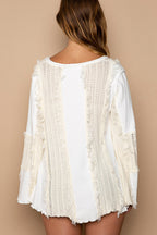 Flare Sleeve Contrast Panels V-Neck Knit Top !