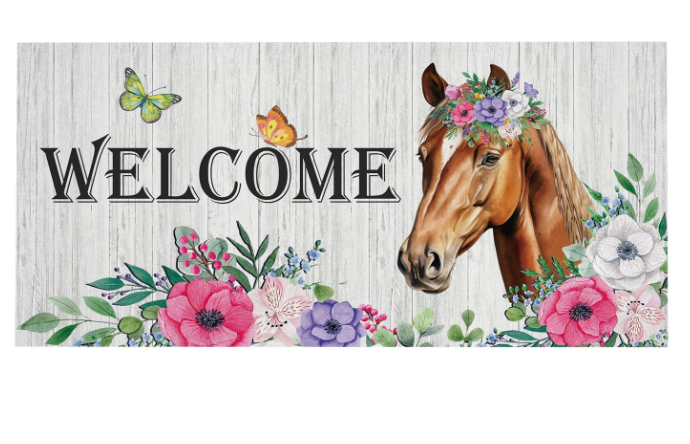 Floral Horse Welcome Sassafras Switch Mat