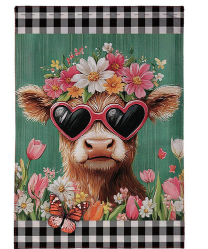 Floral Sunglasses Highland Cow Burlap Garden Flag