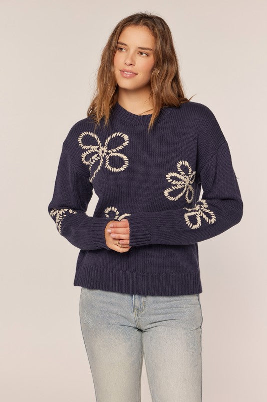 Flower Stitching Embroidered Detail Sweater
