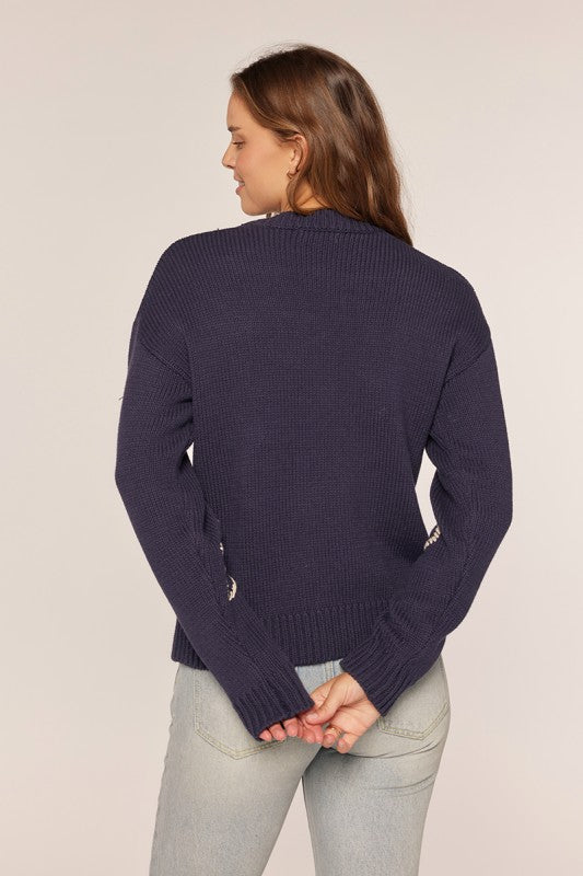 Flower Stitching Embroidered Detail Sweater