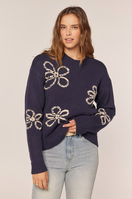 Flower Stitching Embroidered Detail Sweater
